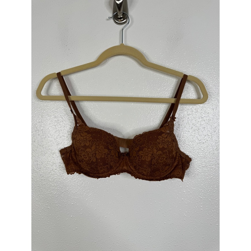 Victoria's Secret PINK Lightly Lined Balconette Bra Brown Floral Lace 36A